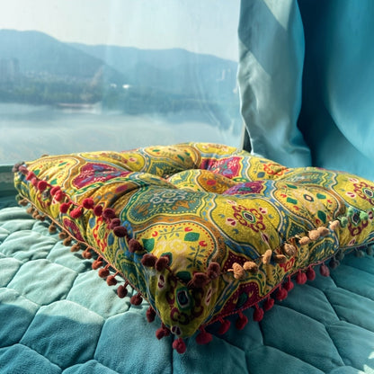 Meditation Floor Cushion Thick Soft Bohemian Moroccan Design Linen Cover Round Pad for Living Room Bedroom Office Yoga Mindfulness Boho Home