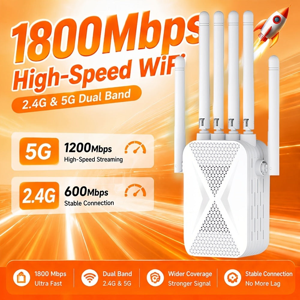 WiFi Range Extender Ourlife 1800Mbps Dual-Band 2.4/5GHz with Six Antennas and Five Source Editions