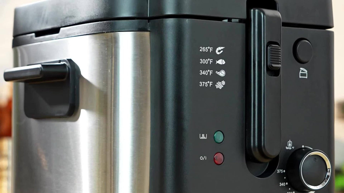 Black Deep Fryer in 1.5L to 6L Sizes with Foldable Basket Handle, Transparent Window and Removable Lid