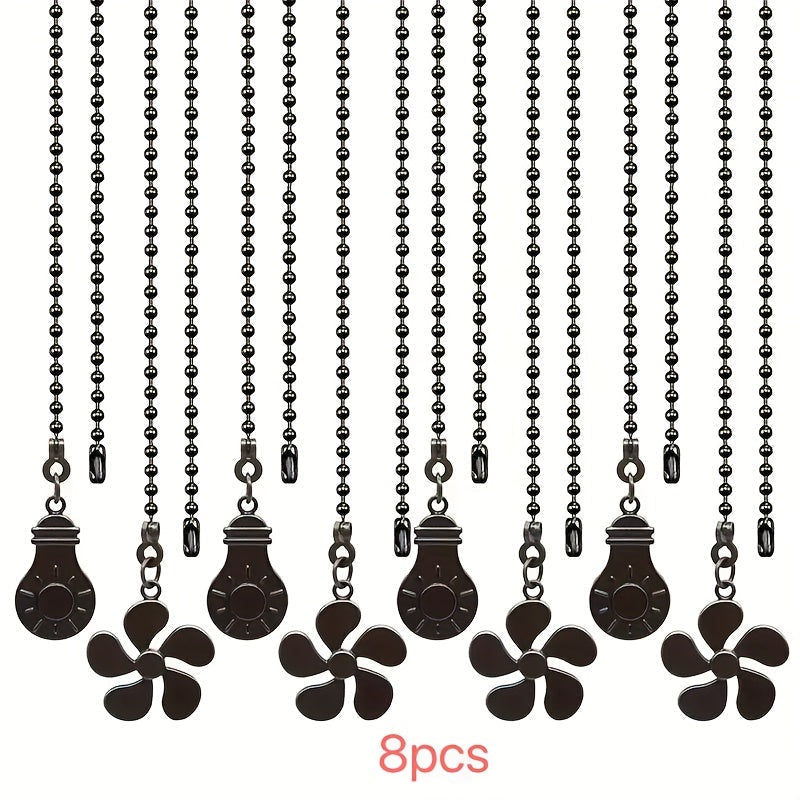 Ceiling Fan Pull Chain Extension Set of 8 – Decorative Bead Chain Pull Cord with Five-Leaf & Bulb Pendants, Iron Chain & Zinc Alloy, Bronze
