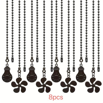 Ceiling Fan Pull Chain Extension Set of 8 – Decorative Bead Chain Pull Cord with Five-Leaf & Bulb Pendants, Iron Chain & Zinc Alloy, Bronze