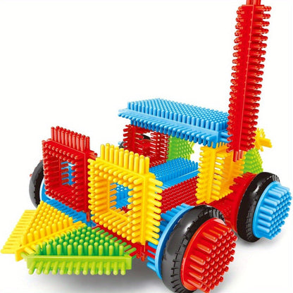 Hedgehog Bristle Blocks for Toddlers 150PCS, Interlocking Brush Building Set, Sensory STEM Learning Toy for Kids Ages 2 3 4 5