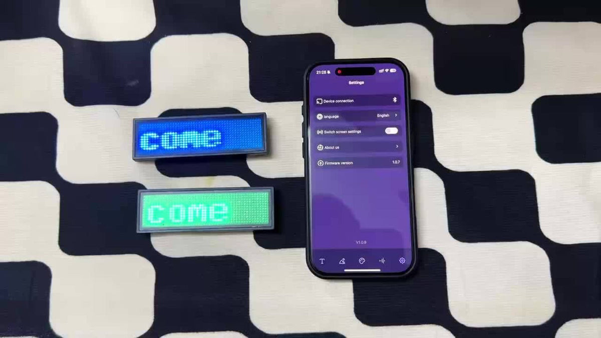 Programmable LED Badge Bluetooth App Controlled, Rechargeable Scrolling Text & Logo Display, 48x12 Pixel LED Name Tag for Events