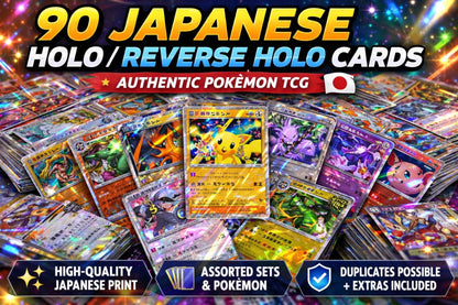 Japanese Pokemon Cards Lot 90ct Holo & Reverse Holo – 30 Holo + 60 Base Assorted Authentic Japanese Edition Holographic TCG Cards