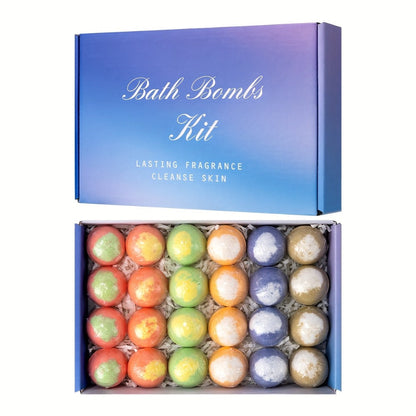 Bath Bombs, 24-Piece Essential Oil Gift Set with 20g Round Fizzers, Assorted Colors and Fragrance Styles