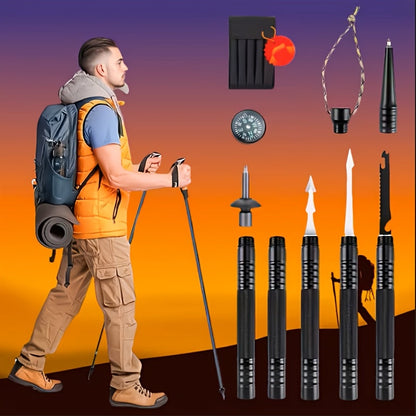 Tactical Trekking Pole Adjustable Hiking Stick | Titanium Alloy with Built-In Compass Canvas Storage Pouch & Combination Lock |