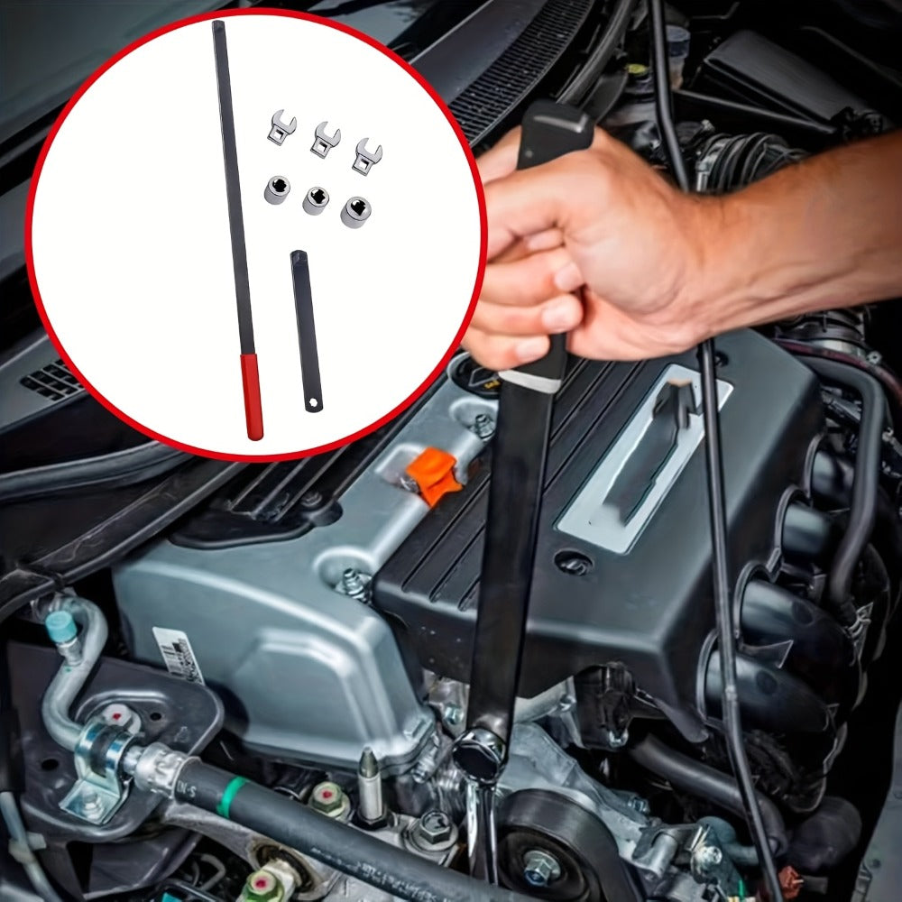 Serpentine Belt Tool Set 8-Piece, Universal 3/8" & 1/2" Drive Belt Tensioner Wrench Kit with Idler Pulley Adjuster & Crowfoot Wrenches