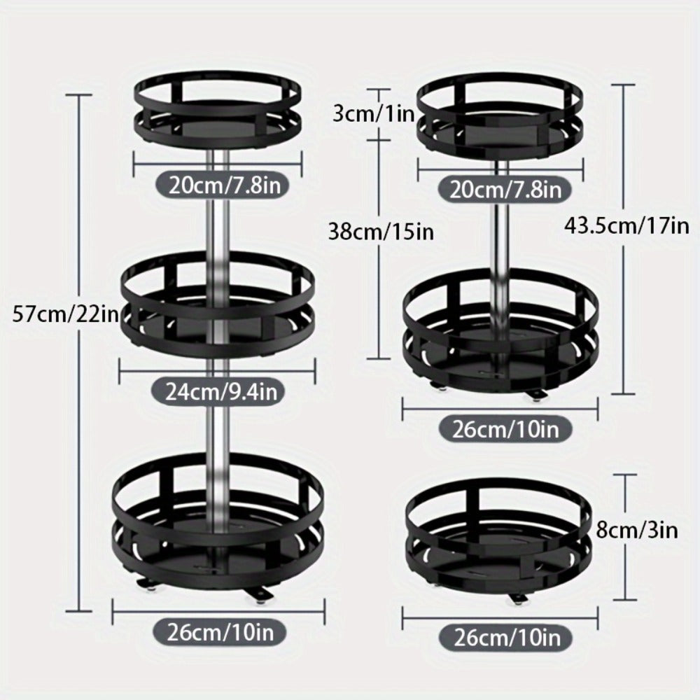 Rotating Spice Rack Kitchen Organizer with One, Two or Three Metal Tiers and 360-Degree Turntable Base