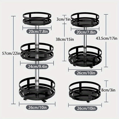 Rotating Spice Rack Kitchen Organizer with One, Two or Three Metal Tiers and 360-Degree Turntable Base