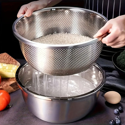 Stainless Steel Colander with Mixing Bowl Set 304 Food Grade Strainer Bowl for Washing for Home Cooking, Dining and Outdoor Meals