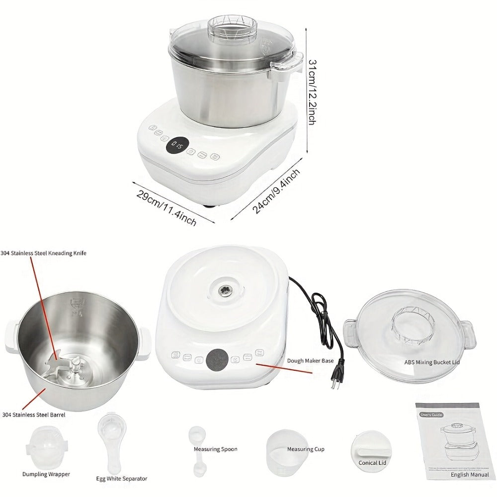 Electric Dough Maker 7Qt with Fermentation Function - 250W Dough Kneading Machine, 304 Stainless Steel Bowl