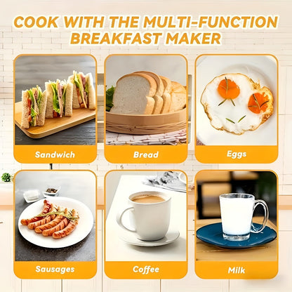 3-in-1 Breakfast Maker Station, Fry Eggs, Toast Bread & Brew Coffee All at Once, Non-Stick Coating