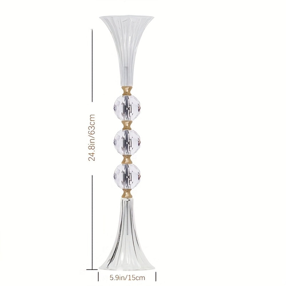 Tall Clear Acrylic Floor Vases, Two-Piece 24.8-Inch Ribbed Set with Gold-Tone Accents for Events