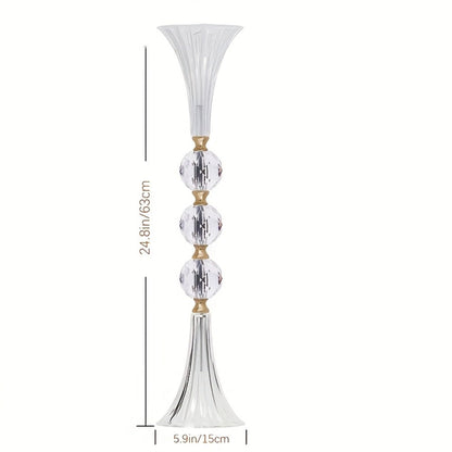 Tall Clear Acrylic Floor Vases, Two-Piece 24.8-Inch Ribbed Set with Gold-Tone Accents for Events