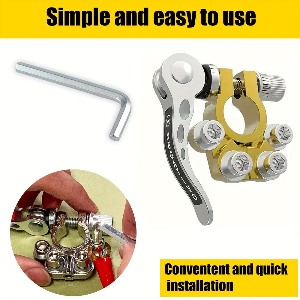 Car Battery Terminal Quick Disconnect Connector 4-Way Brass – 3 Pairs Positive Negative Crimp Clip, Corrosion-Resistant for Automobile Truck