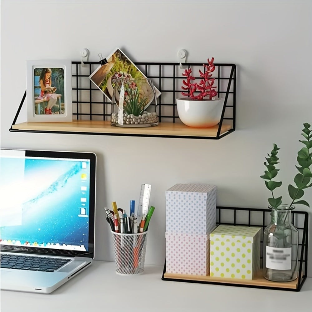 Metal Floating Wall Shelf, No Drill Wall Mounted Storage Rack for Bathroom, Living Room & Bedroom