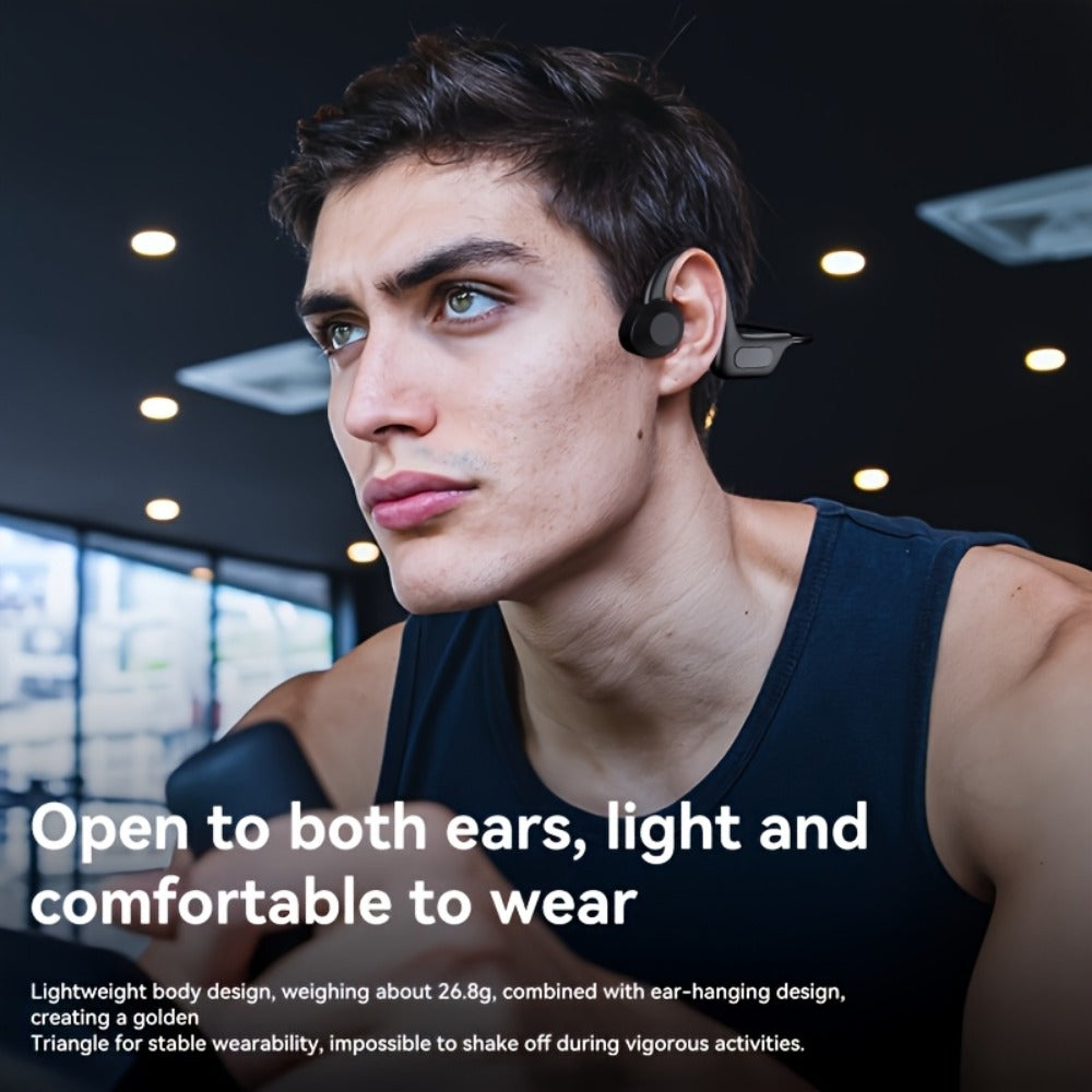 Open Ear Air Conduction Headphones Wireless, Mosyxe Sport Earphones with Noise Cancelling Mic, Seamless Bluetooth Pairing