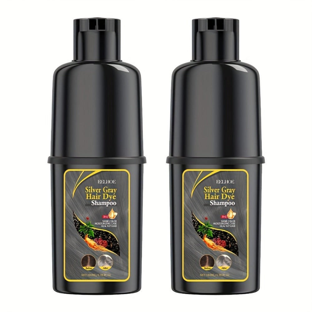 Hair Color Shampoo, EELHOE Silver Gray Two-Bottle Set with 3.38oz in Each Labeled Pump Bottle
