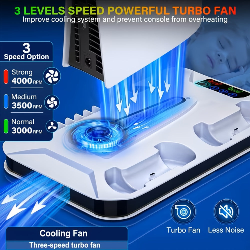 PS5 Pro Slim Cooling Station with Controller Charging Station for PS5/Slim/Pro Standard & Disc/Digital Console