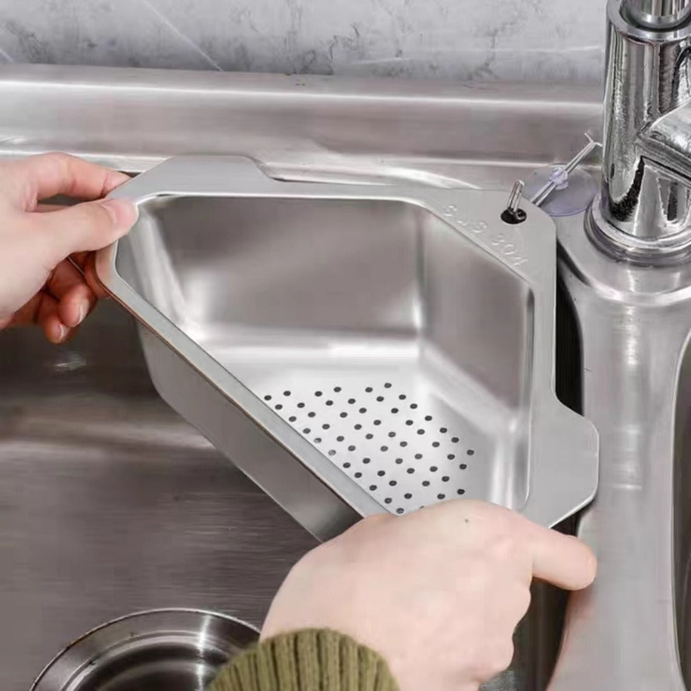 Kitchen Drain Strainer Basket 304 Stainless Steel Triangular Corner Sink Filter, for Home Plumbing Maintenance and Repair