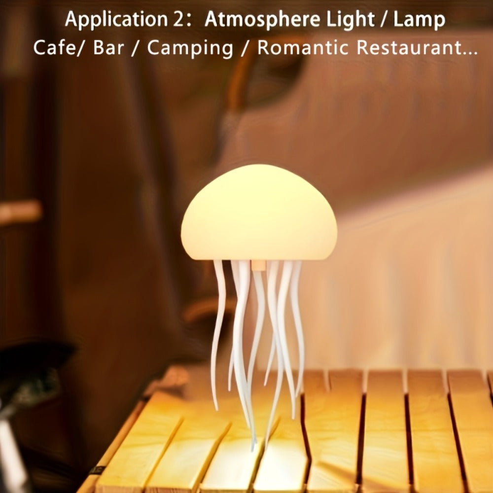 Jellyfish-Shaped Table Night Light with White Dome, Flexible Tentacles and Square Base Pictured