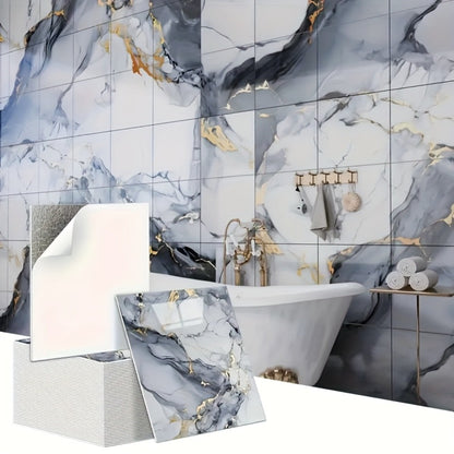 Peel and Stick Wall Tiles 50/100pcs – PVC Marble Self-Adhesive Vinyl Panels for Bathroom Shower Kitchen Living Room TV Backdrop