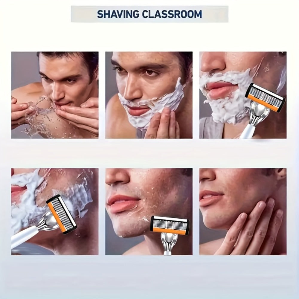 Beard Razor for Men 6-Layer Stainless Steel Blades Premium Metal Handle 36 Replaceable Blades – Mustache Grooming Shaver Ultra-Close
