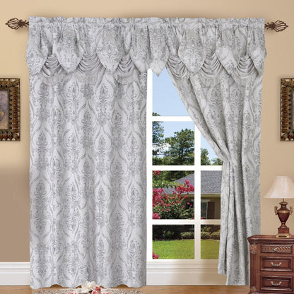 Jacquard Curtain Panels 2-Piece Set 54x84 Inch with Attached Waterfall Valance - Rod Pocket Room Darkening Luxury Window Curtains