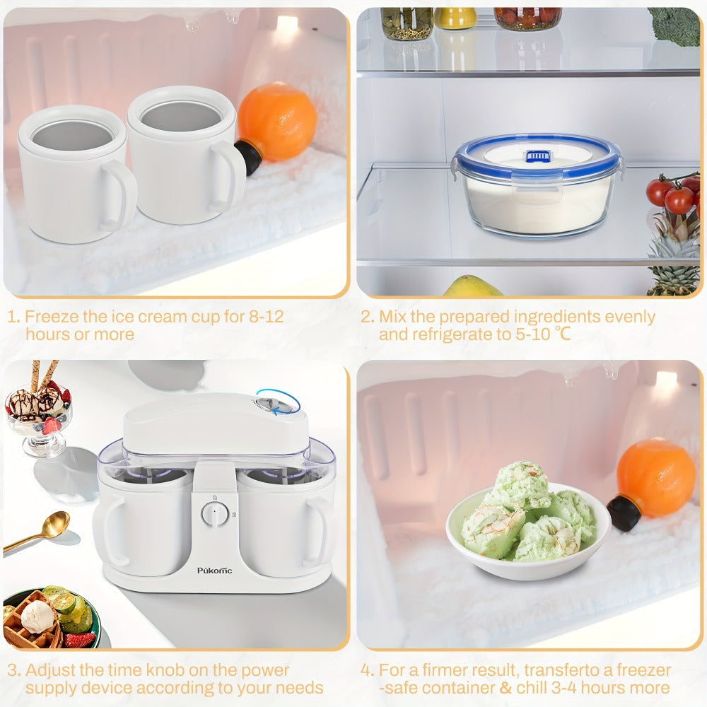 Ice Cream Maker Machine 33.81oz Dual Cup - Homemade Ice Cream, Frozen Yogurt & Fruit Smoothies, Detachable Easy-Clean Design