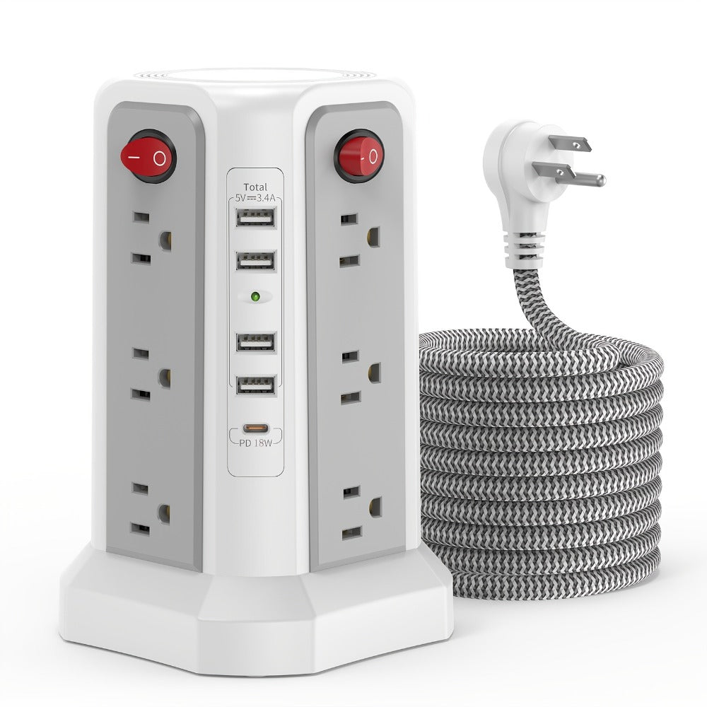 Power Strips with Surge Protection, Tower with 12–16 AC Outlets, 4 USB-A, PD 20W USB-C and 1500J Surge Protection for Home Office Charging