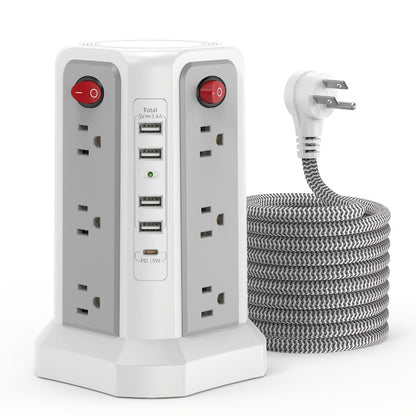 Power Strips with Surge Protection, Tower with 12–16 AC Outlets, 4 USB-A, PD 20W USB-C and 1500J Surge Protection for Home Office Charging