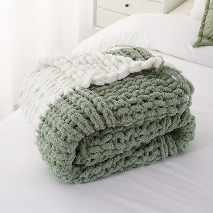 Chunky Chenille Cable Knit Throw Blanket, 350-400gsm Crochet Throw for Sofa, Bed & Couch, Vintage Patchwork