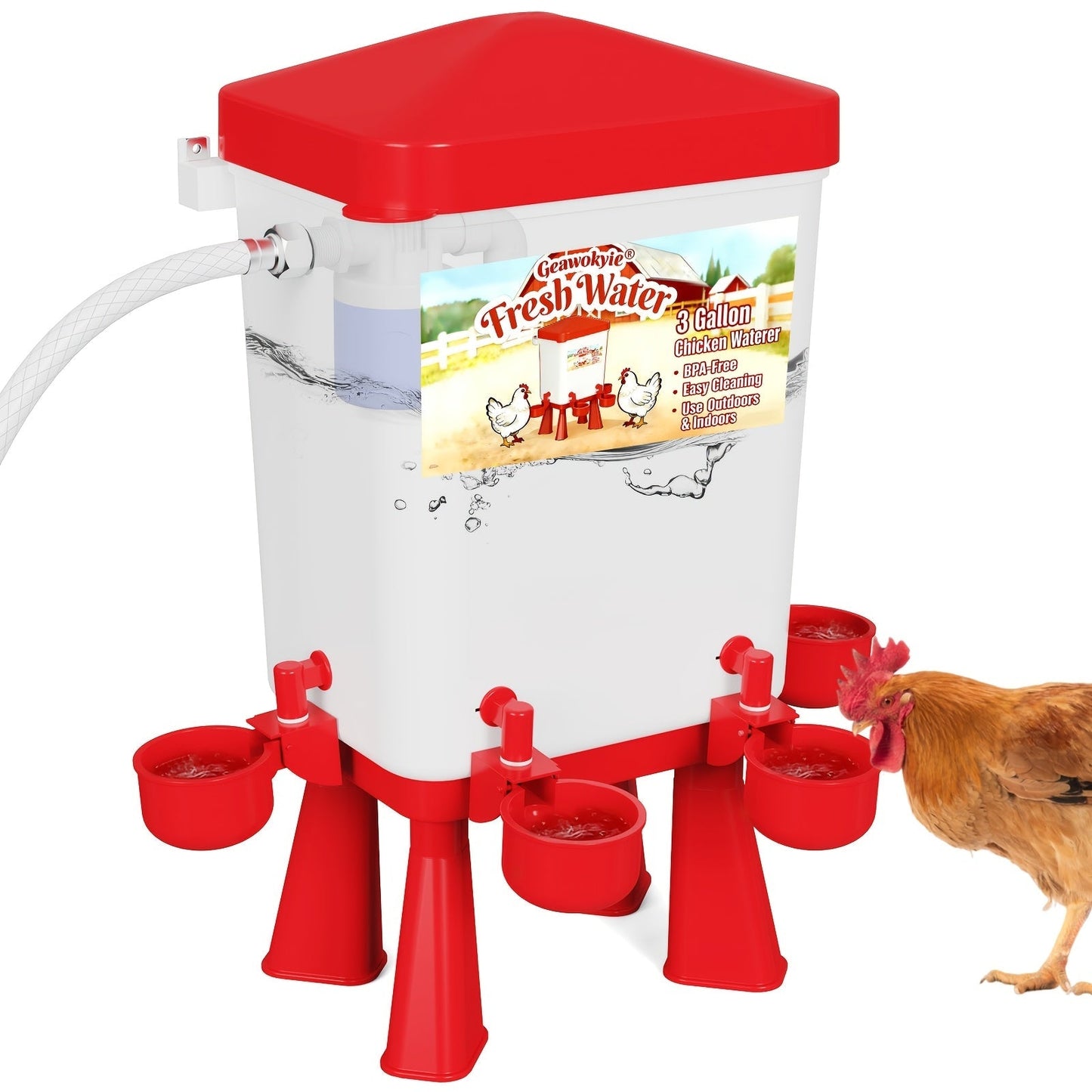 Chicken Waterer, Float Valve Hose Connect Continuous Auto Chick Duck for Garden, Patio and Yard Use