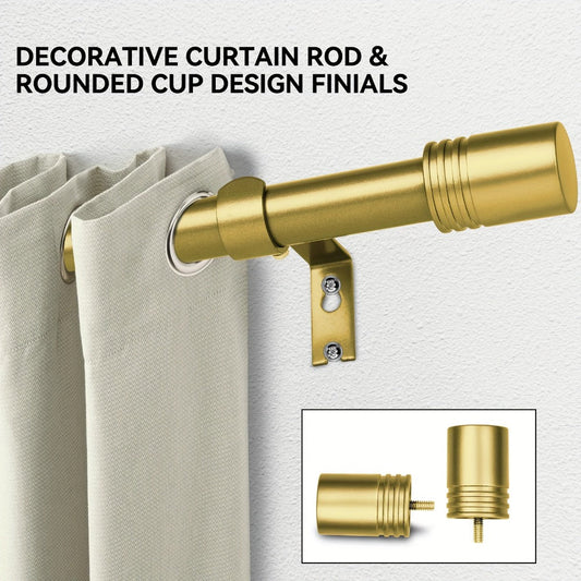 One-Inch Adjustable Curtain Rod with Rounded Cup Finials in Black, Brushed Nickel or Gold Finish