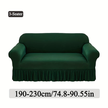Sofa Cover Textured Skirted Full-Cover Slipcover with Elastic Stretch and Backing Detail for 3 or 4 Seats