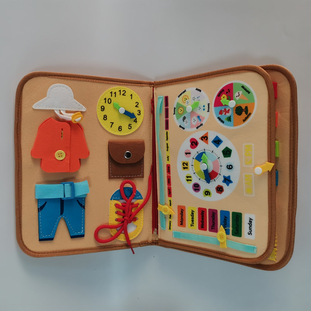 Busy Board for Toddlers 1 2 3 Years Old Montessori Sensory Activity Travel Toy with Zippers Buckles Buttons Laces