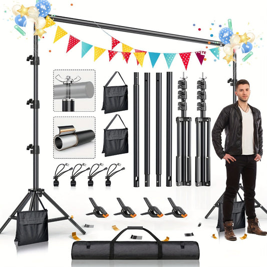 Photography Background Stand 10x8.5 FT Adjustable – Photo Backdrop Support System for Video Studio, Portrait & Streaming with Portable Carry