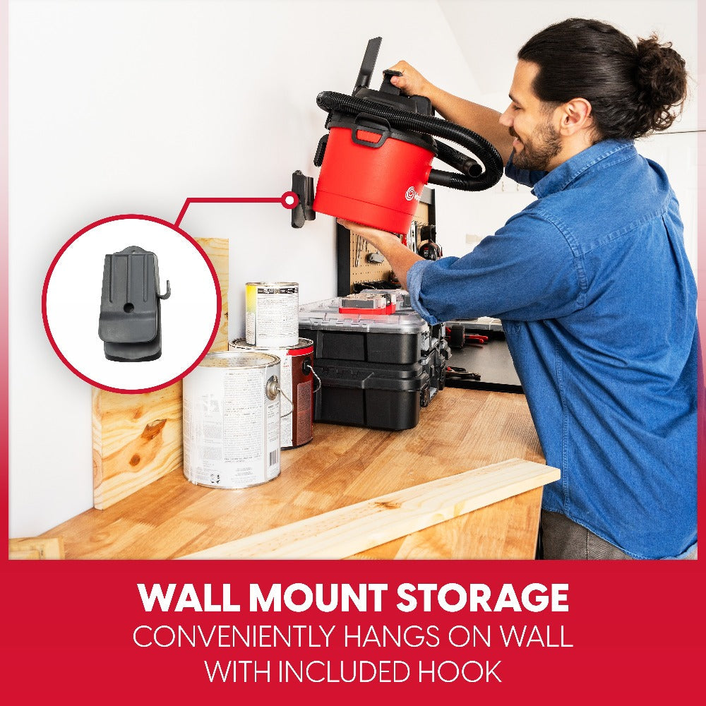 Wet Dry Vacuum Cleaner 2.5 Gallon Shop Vac, Vacmaster 2 Peak HP with Blower Function, Wall Mount & On-Board Storage for Garage
