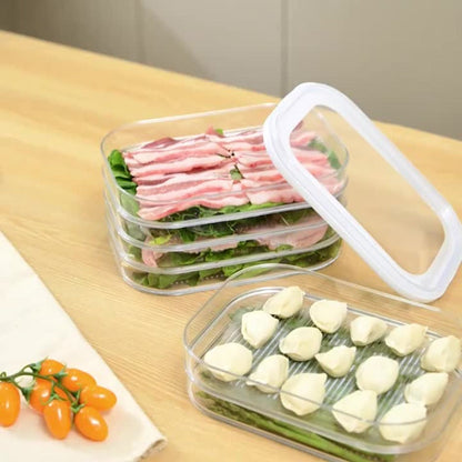 Food Storage Containers with Lids, Four-Tier Stainless Steel Refrigerator Tray Set with Clear Lids and Stacking Rims