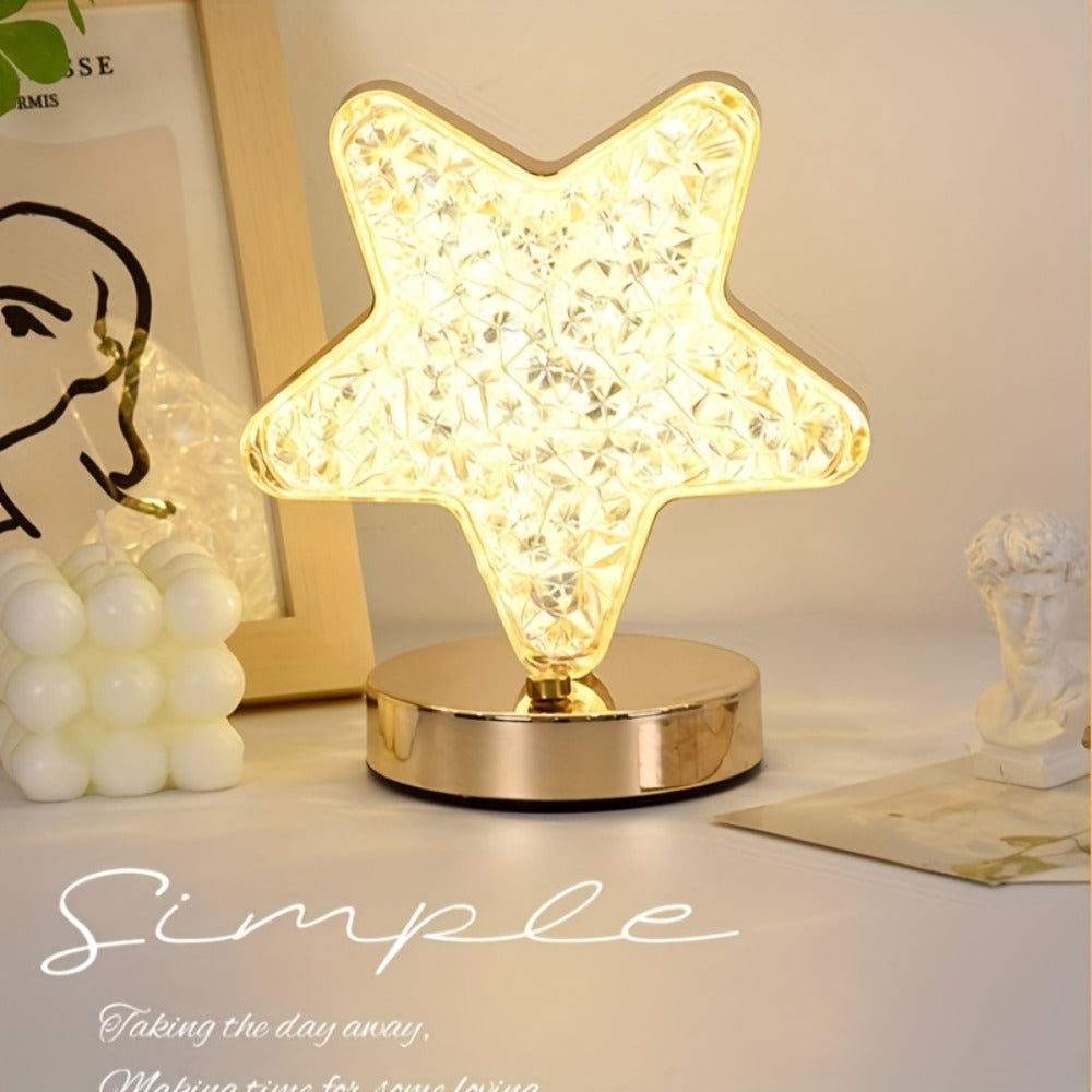 Crystal Touch Table Lamp Rechargeable, Moon & Star Dimmable LED Night Light with 3-Color Modes for Bedroom