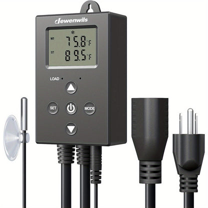 Digital Temperature Controller Thermostat Outlet Heating Cooling Mode 14°F-140°F LCD Display Buzzer for Garden, Patio and Yard Use