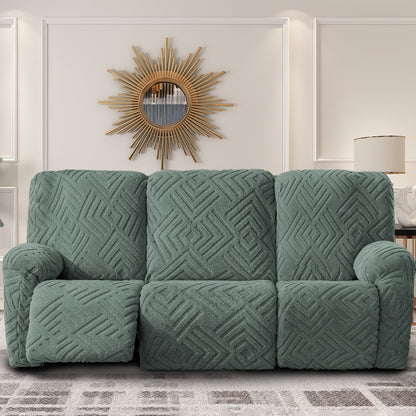 Sofa Cover Three-Seat Jacquard Knit Slipcover with Side Pocket, Elastane Stretch and Seven Solid Colors