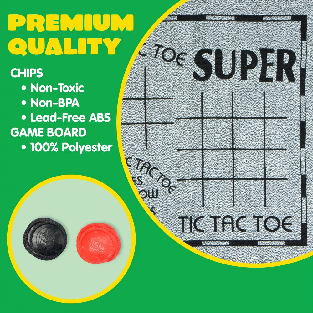 Giant Checkers Game 3-in-1 Set with Tic Tac Toe Reversible Mat 24 Oversized Pieces – Indoor Outdoor Family Board Game for Kids Adults