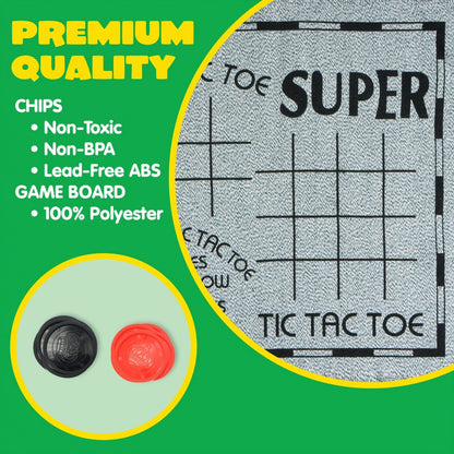 Giant Checkers Game 3-in-1 Set with Tic Tac Toe Reversible Mat 24 Oversized Pieces – Indoor Outdoor Family Board Game for Kids Adults