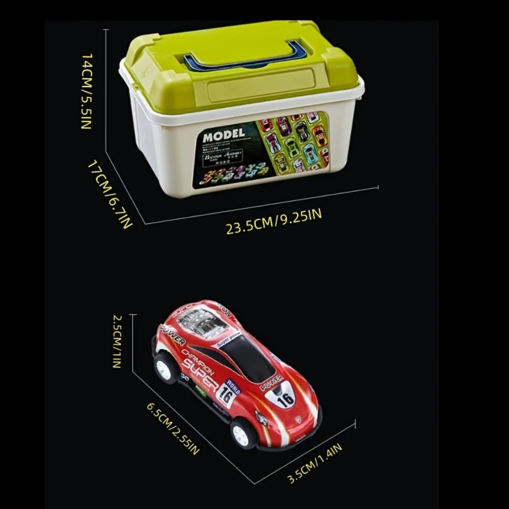 56 Pcs Mini Die-Cast Metal Car Set with 2 Stunt Cars, Play Mat & Storage Box - Friction Pull Back Toy Cars for Kids Boys Girls Ages 3+