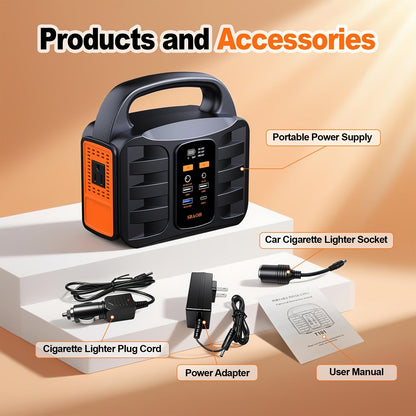 Portable Power Station 300W 296Wh – 13 Outputs, AC/USB-C PD100W/QC3.0/DC, LED Flashlight, for Camping, Road Trips