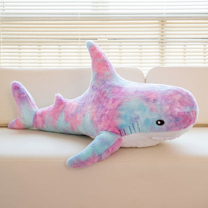 Plush Toy Jumbo Shark Pillow 24-Inch in Blue, Grey, Blue-Pink or Rainbow Colorways and Ocean Decor