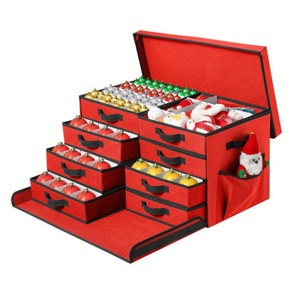 Christmas Ornament Storage Box 128 Slots 8 Trays Stackable Large Capacity Holiday Organizer with Lid Side Open Adjustable Dividers Removable