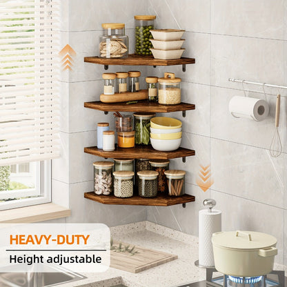 Corner Wall Shelf Set with 13.9-Inch Front Edge, Brown, Black or White Finish and 2, 4 or 6 Pieces
