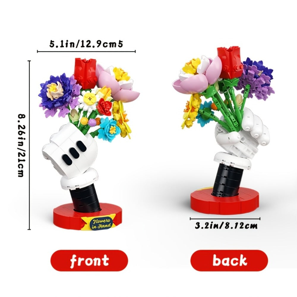 DIY Flower Bouquet Building Blocks Set with Display Stand – Multicolor Brick Flower Maker Home Decor Never Wilts Mother's Day Valentine's